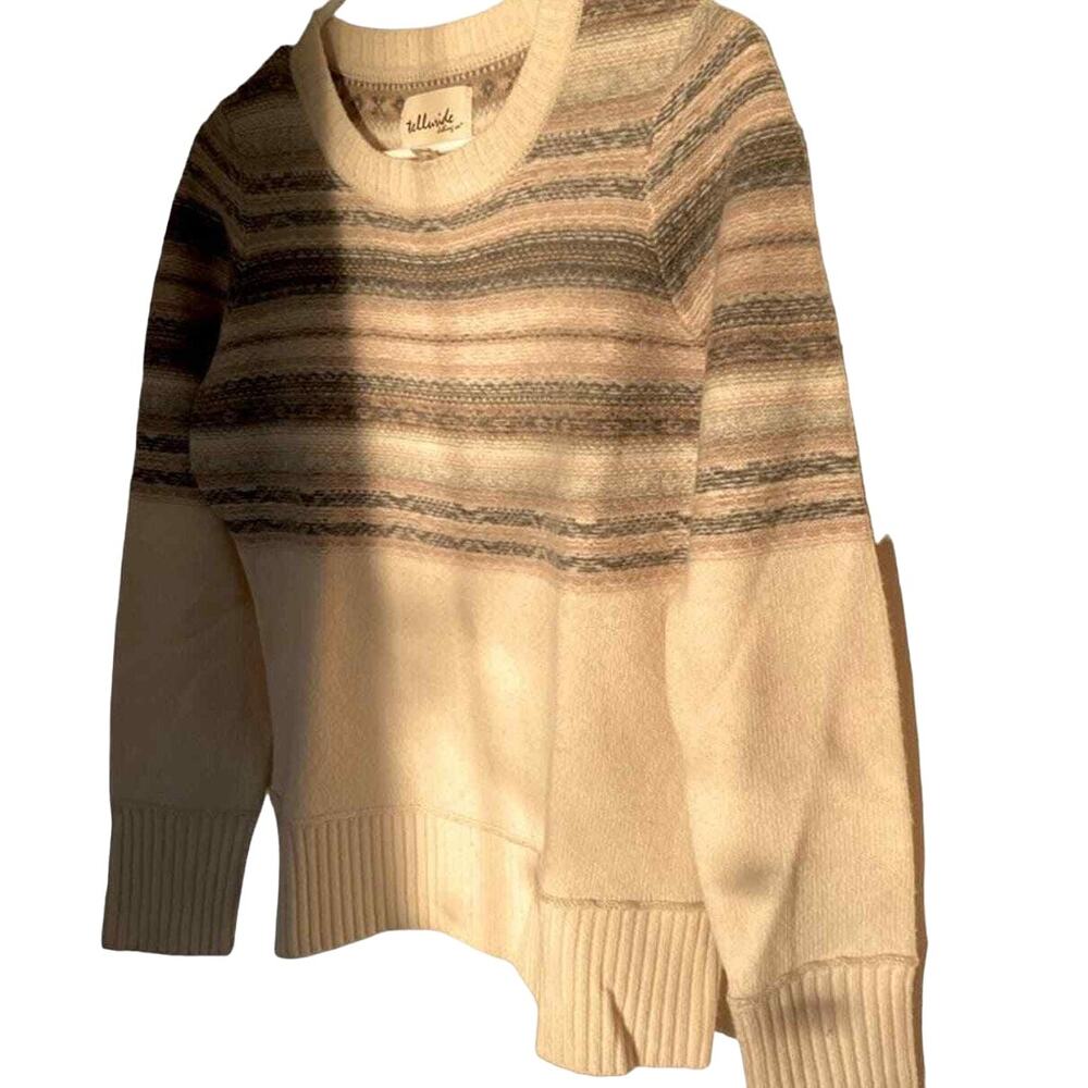 TELLURIDE Lambs Wool  Blend Women's Stripe Sweater Beige, Gray, Purple Size M